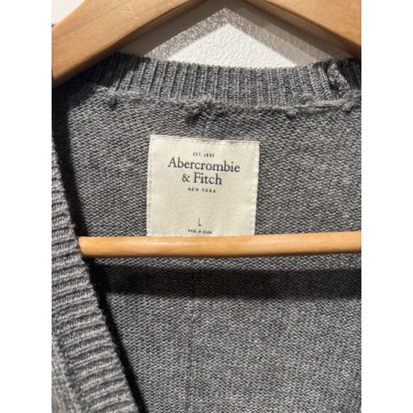 Abercrombie & Fitch Y2K 90s White Gray V-Neck Cardigan Academia Prep Sz Large - Picture 2 of 7